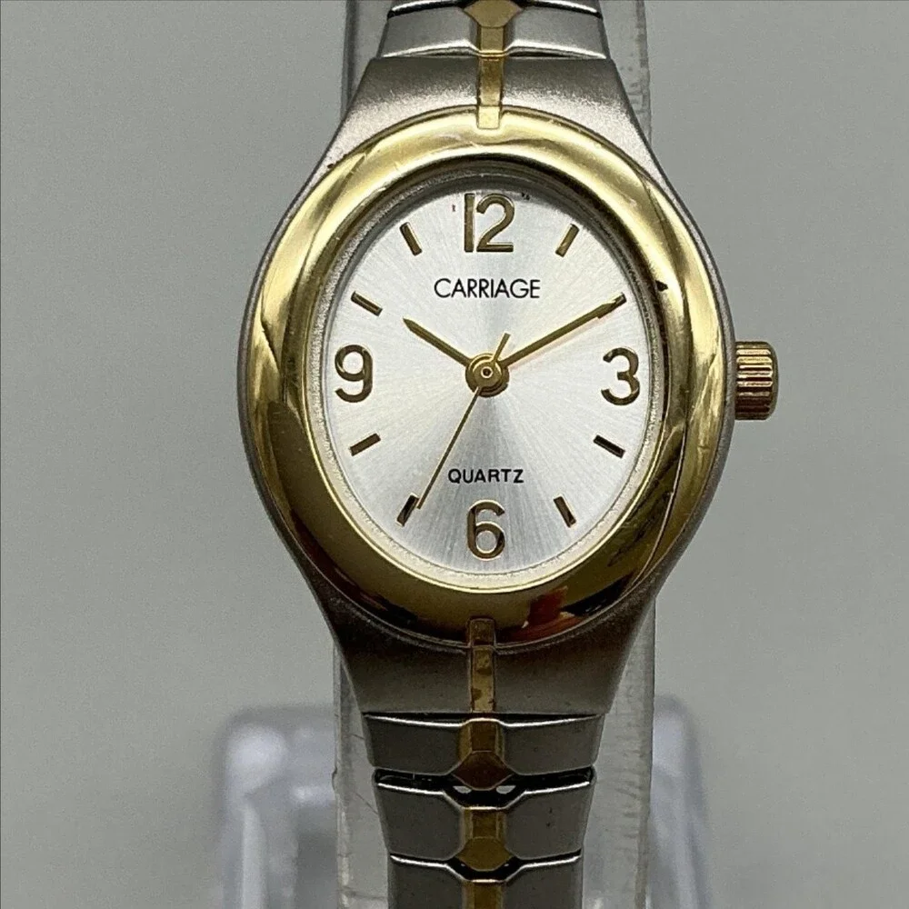 Carriage By Timex 48N Womens Watch 22mm Silver Gold Two Tone Stretch New Battery